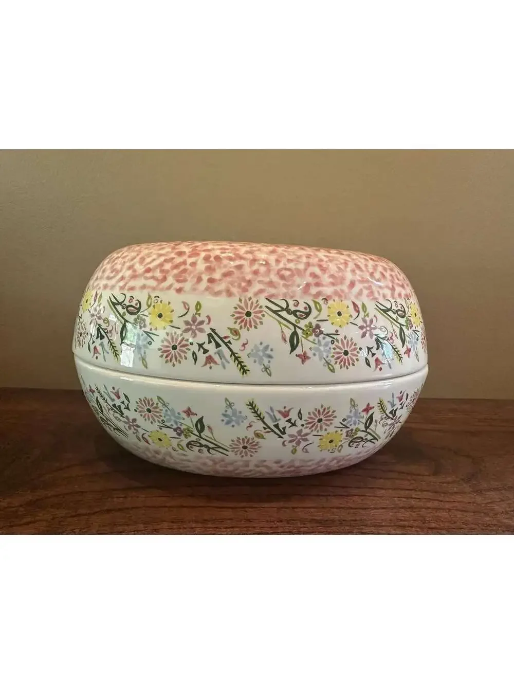Temp-tations by Tara Pink Floral Sponge Painted Egg-Shaped Lidded Casserole Dish